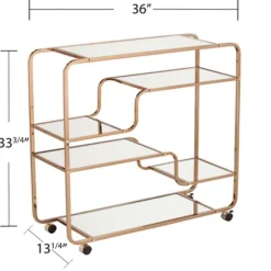 Kirkland's Home Kitchen Islands & Bar Carts-Gold Curved Metal Mirrored Bar Cart