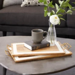 Kirkland's Home Decorative Trays-Gold Flat Enamel Trim 2-Pc. Decorative Tray Set