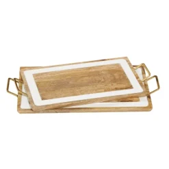 Kirkland's Home Decorative Trays-Gold Flat Enamel Trim 2-Pc. Decorative Tray Set