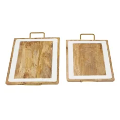 Kirkland's Home Decorative Trays-Gold Flat Enamel Trim 2-Pc. Decorative Tray Set