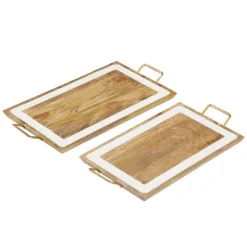 Kirkland's Home Decorative Trays-Gold Flat Enamel Trim 2-Pc. Decorative Tray Set
