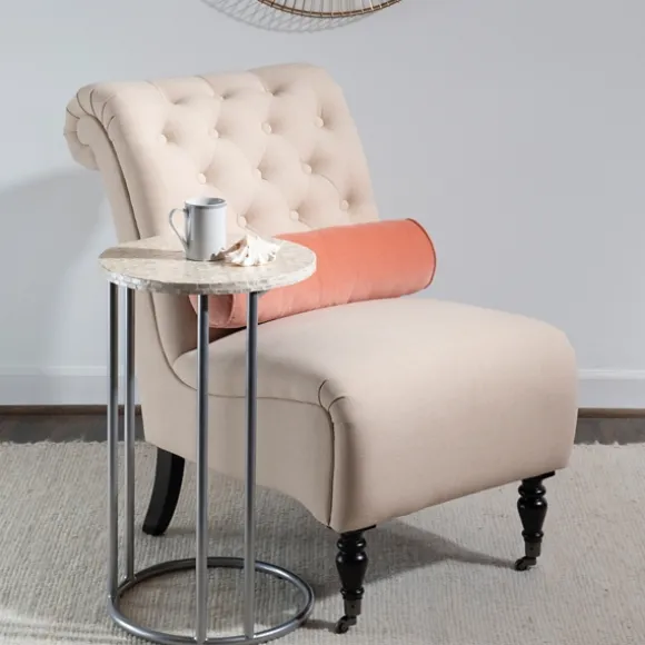 Kirkland's Home Accent & End Tables-Gold Geometric Mosaic Capiz And Metal C-Table