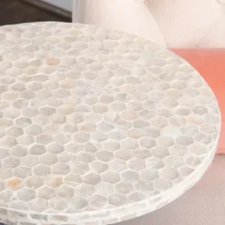 Kirkland's Home Accent & End Tables-Gold Geometric Mosaic Capiz And Metal C-Table