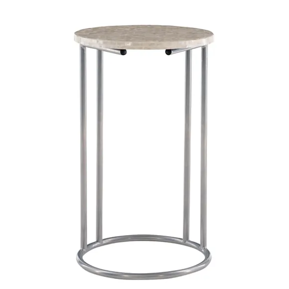 Kirkland's Home Accent & End Tables-Gold Geometric Mosaic Capiz And Metal C-Table