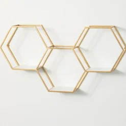 Kirkland's Home Shelves-Gold Hexagonal Metal Frame White Wall Shelf
