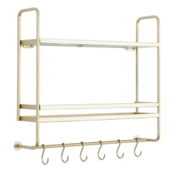 Kirkland's Home Wall Storage-Gold Iron Frame Wall Shelf With Hooks