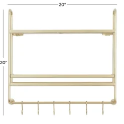 Kirkland's Home Wall Storage-Gold Iron Frame Wall Shelf With Hooks
