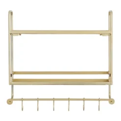 Kirkland's Home Wall Storage-Gold Iron Frame Wall Shelf With Hooks