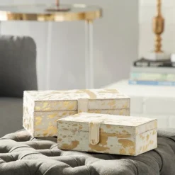 Kirkland's Home Baskets & Boxes-Gold Leather Hide Rustic 2-Pc. Box Set