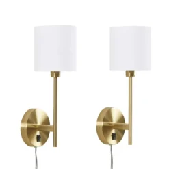 Kirkland's Home Sconces-Gold Metal & White Shade Wall Sconces, Set Of 2