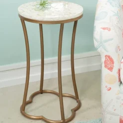 Kirkland's Home Accent & End Tables-Gold Metal And Capiz Shell Top Accent Table
