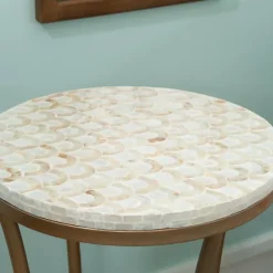 Kirkland's Home Accent & End Tables-Gold Metal And Capiz Shell Top Accent Table
