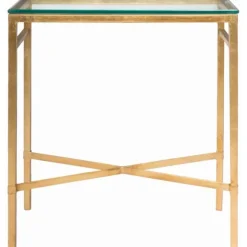 Kirkland's Home Accent & End Tables-Gold Metal And Glass Side Table