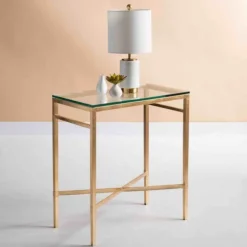 Kirkland's Home Accent & End Tables-Gold Metal And Glass Side Table