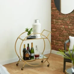 Kirkland's Home Kitchen Islands & Bar Carts-Gold Metal Circular Bar Cart