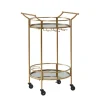 Kirkland's Home Kitchen Islands & Bar Carts-Gold Metal Frame Bar Cart With Mirrored Shelves
