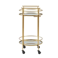 Kirkland's Home Kitchen Islands & Bar Carts-Gold Metal Frame Bar Cart With Mirrored Shelves