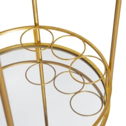 Kirkland's Home Kitchen Islands & Bar Carts-Gold Metal Frame Bar Cart With Mirrored Shelves