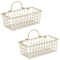 Kirkland's Home Wall Storage-Gold Metal Wire Cage Wall Baskets, Set Of 2
