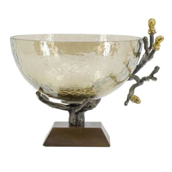 Kirkland's Home Decorative Bowls & Jars-Gold Tipped Walnut Wood Glass Bowl