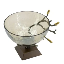 Kirkland's Home Decorative Bowls & Jars-Gold Tipped Walnut Wood Glass Bowl