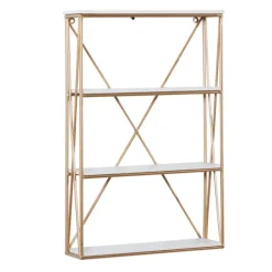 Kirkland's Home Shelves-Gold X-Frame Daisy White Wood Wall Shelf