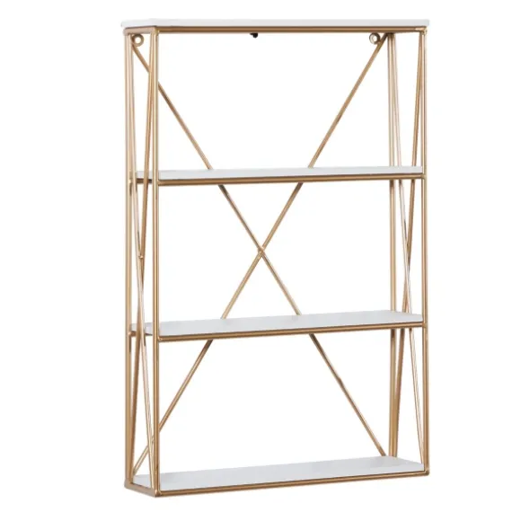 Kirkland's Home Shelves-Gold X-Frame Daisy White Wood Wall Shelf