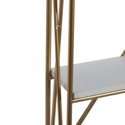 Kirkland's Home Shelves-Gold X-Frame Daisy White Wood Wall Shelf