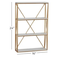 Kirkland's Home Shelves-Gold X-Frame Daisy White Wood Wall Shelf