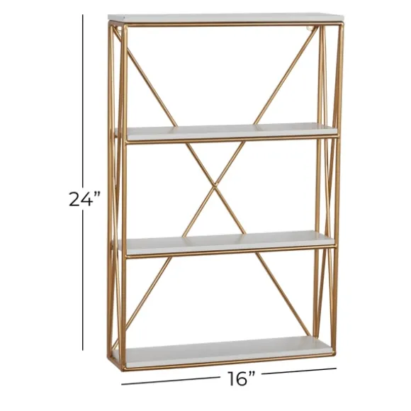 Kirkland's Home Shelves-Gold X-Frame Daisy White Wood Wall Shelf