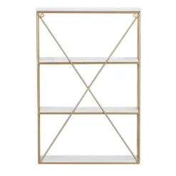 Kirkland's Home Shelves-Gold X-Frame Daisy White Wood Wall Shelf