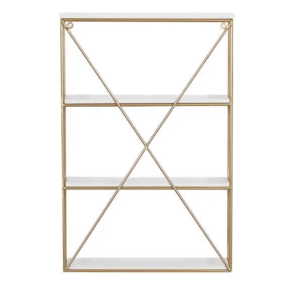 Kirkland's Home Shelves-Gold X-Frame Daisy White Wood Wall Shelf