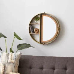 Kirkland's Home Shelves-Golden Floating Shelf With Half-Moon Mirror