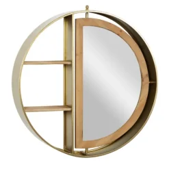 Kirkland's Home Shelves-Golden Floating Shelf With Half-Moon Mirror