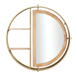 Kirkland's Home Shelves-Golden Floating Shelf With Half-Moon Mirror