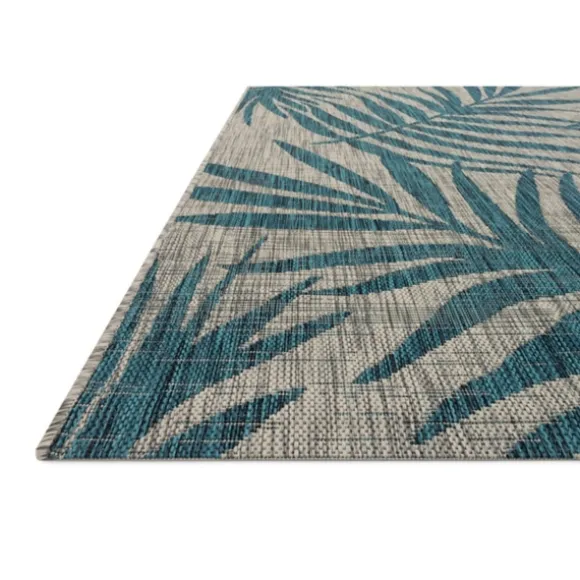 Kirkland's Home Outdoor Rugs-Gray And Aqua Palm Leaves Outdoor Area Rug, 7X10