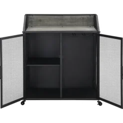 Kirkland's Home Kitchen Islands & Bar Carts-Gray And Black Mesh 2-Door Bar Cart