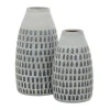Kirkland's Home Vases-Gray And Blue Grooved Vases, Set Of 2