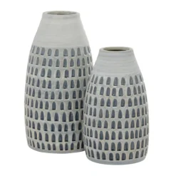 Kirkland's Home Vases-Gray And Blue Grooved Vases, Set Of 2