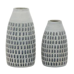 Kirkland's Home Vases-Gray And Blue Grooved Vases, Set Of 2
