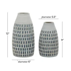 Kirkland's Home Vases-Gray And Blue Grooved Vases, Set Of 2