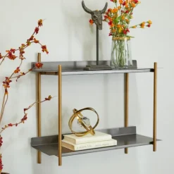 Kirkland's Home Shelves-Gray And Brass Metal Wall Shelf
