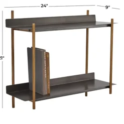 Kirkland's Home Shelves-Gray And Brass Metal Wall Shelf