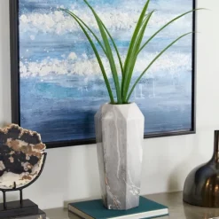 Kirkland's Home Vases-Gray And Gold Faux Marble Geometric Vase