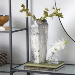 Kirkland's Home Vases-Gray And Gold Faux Marble Geometric Vase