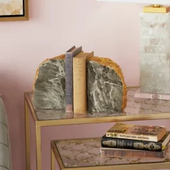 Kirkland's Home Decorative Accents-Gray And Gold Marble Geode Bookends, Set Of 2