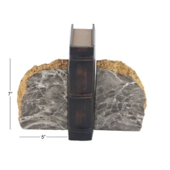 Kirkland's Home Decorative Accents-Gray And Gold Marble Geode Bookends, Set Of 2