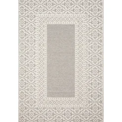 Kirkland's Home Outdoor Rugs-Gray And Ivory Lace Border Outdoor Area Rug, 6X9