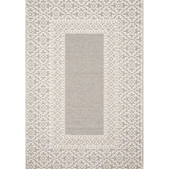 Kirkland's Home Outdoor Rugs-Gray And Ivory Lace Border Outdoor Area Rug, 6X9