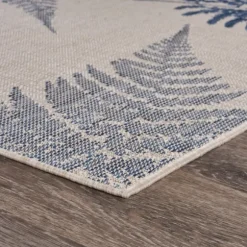 Kirkland's Home Outdoor Rugs-Gray And Navy Falling Ferns Outdoor Area Rug, 5X7